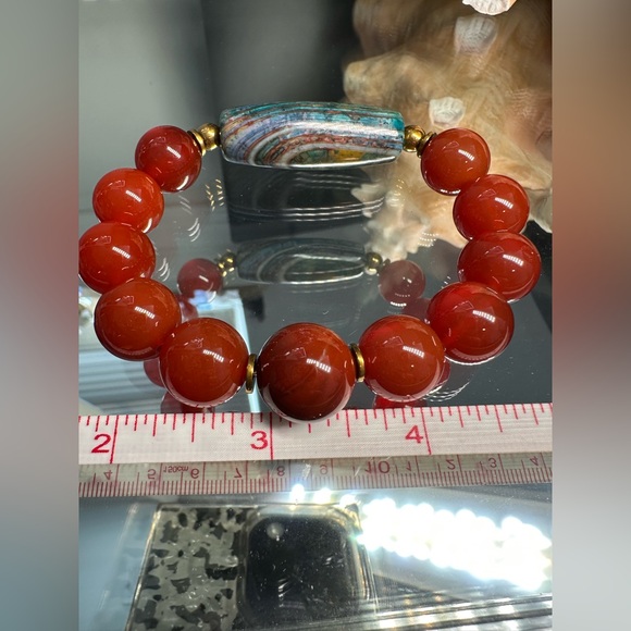 CARNELIAN + OCEAN JASPER NATURAL STONES BRACELET size 7 - Picture 10 of 12
